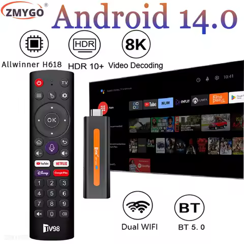 Android 14.0 Smart TV Stick 8K Allwinner H618 Quad Core 2GB 16GB Dual WiFi BT5.0 Voice Remote 4K Media Player 8K Set Top Box
