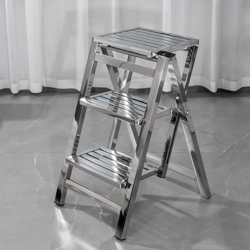 

Home Stainless Steel Ladder Stool Folding Telescopic Thickened Step Ladder Indoor Multi-functional Portable 3 Step Ladder Bench