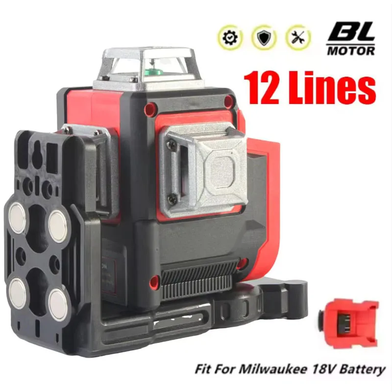 For Milwaukee 18V Battery Laser Level 12 Lines 3D Horizontal & Vertical Green Beams Light Meter Self-Leveling Lasers Tools