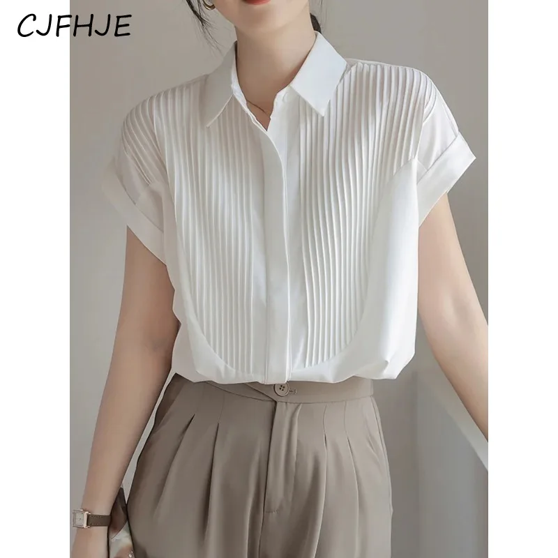 

CJFHJE Summer Flying Sleeve White Shirts Women's Turn-Down Collar Single-Breasted Blouse Female OL Elegant Button Up Blouses