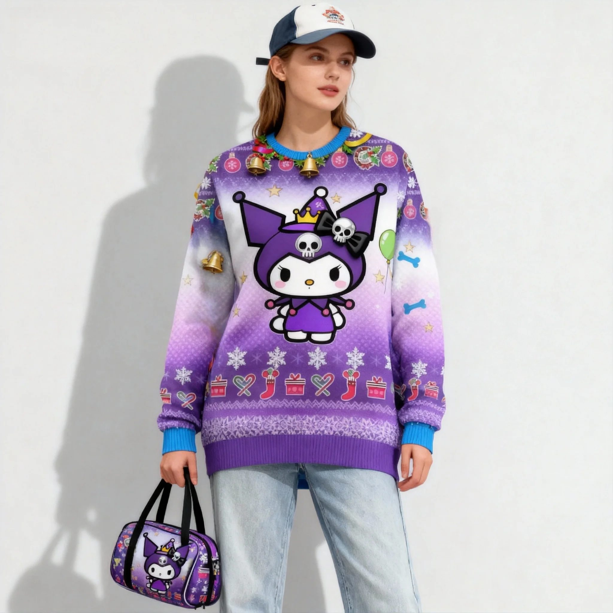 Serie di collezioni di personaggi popolari della famiglia Sanrio Sweet and Cool Christmas Party Felpa con cappuccio autunno/inverno per adulti super grande da donna