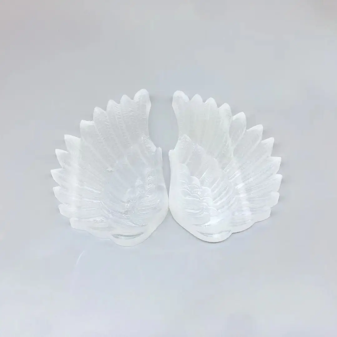 2pcs Natural White Selenite Rough Mineral Specimen Healing Crystal angel wings Shape Making Stone Plate Carving Home Decor Gifts