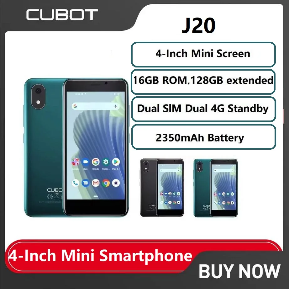 Cubot J20 4-Inch Mini Smartphone 16/32GB ROM (128GB Extended) Dual SIM Dual 4G Celulares Android 12 2350mAh GPS Mobile Phones