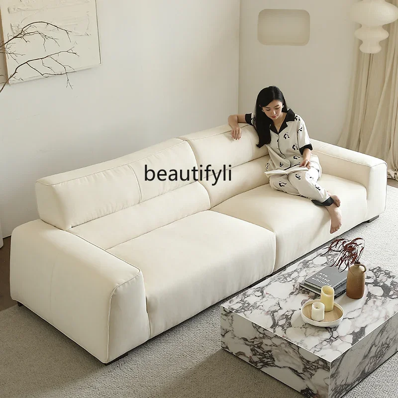 High backrest fabric sofa, simple modern living room, straight row three-person matte cloth, wabi-sandy wind