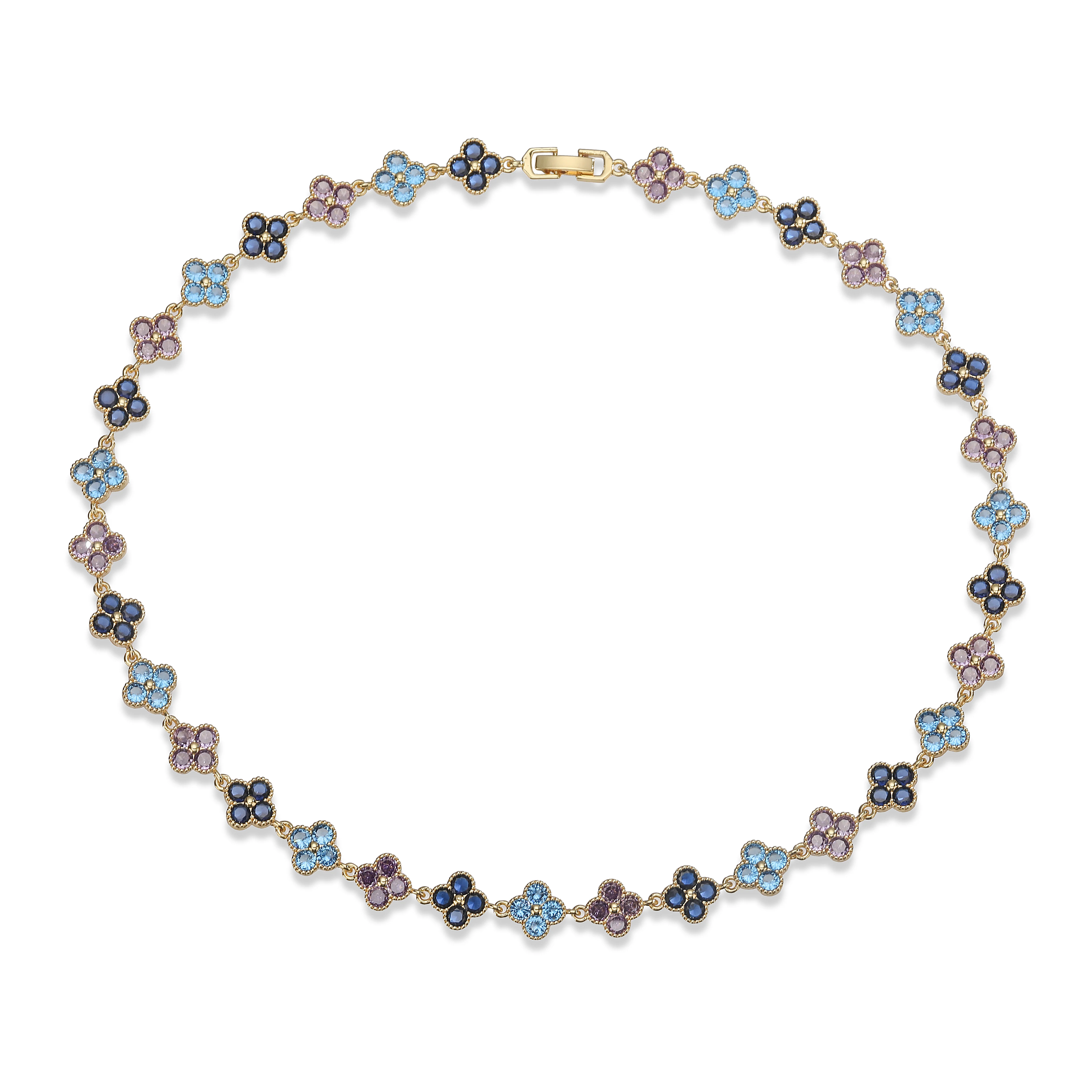 Multi-Color Zircon Flower Bracelet/Necklace Gift Set