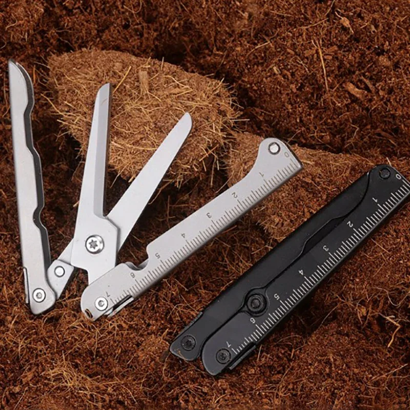 Big Scissors With Back Clip Graduated Scale Multi Functional Mini Portable Folding Scissors Combination Tool Outdoor Tools