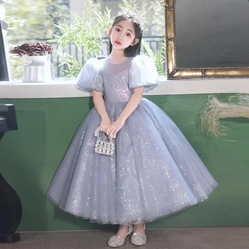 Flower Girl Dress 2024 Spring New Simple Birthday Banquet Princess Dress Children's Hosting Piano Performance Dress