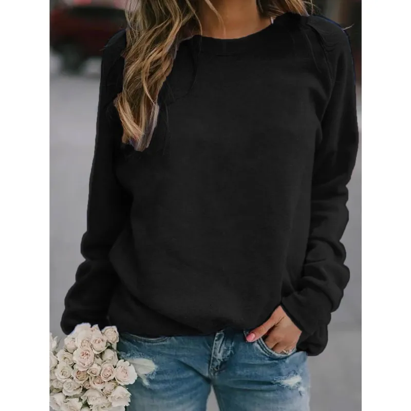 2024 Women\'s Autumn/Winter New Long Sleeve Solid Color Korean Loose Comfortable Round Neck T-shirt Sweatshirt Top Women\'s Wear