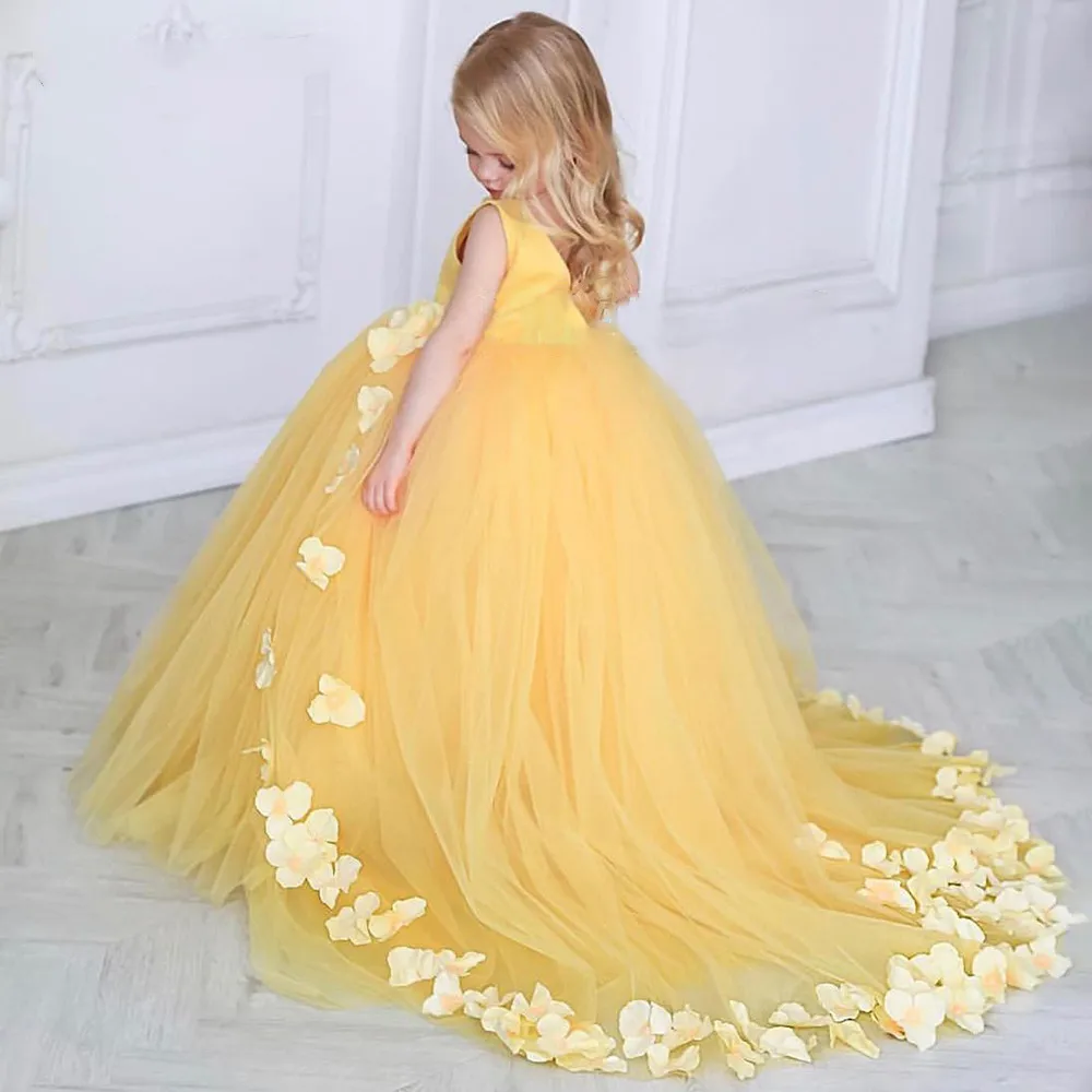 Flower Girls Dress Tulle Puffy for Wedding Princess Kids Shiny Evening Party Dresses First Communion Kids Birthday Ball Gown