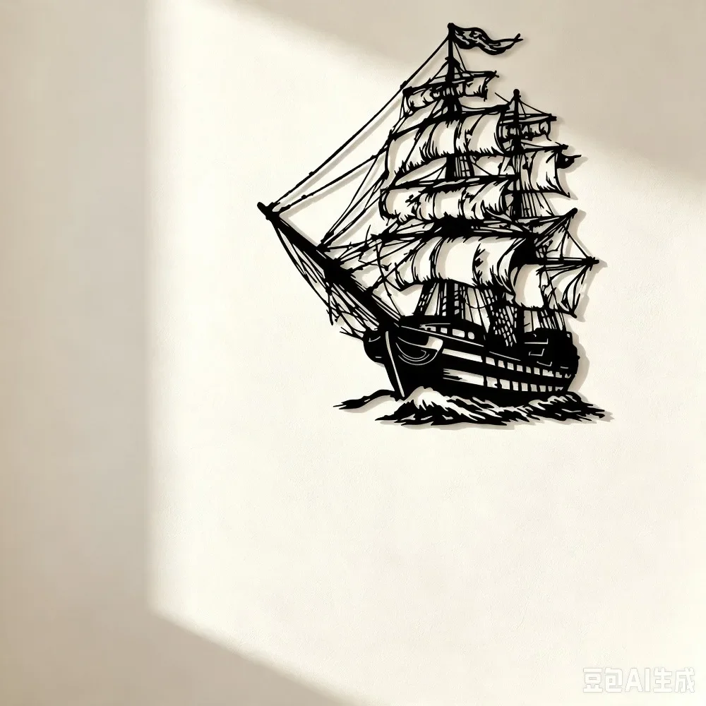 CIFBUY Iron Wall Art Vintage Pirate Ship Decor Waterproof Metal Coastal Beach House Living Room Hanging Ornament Gift