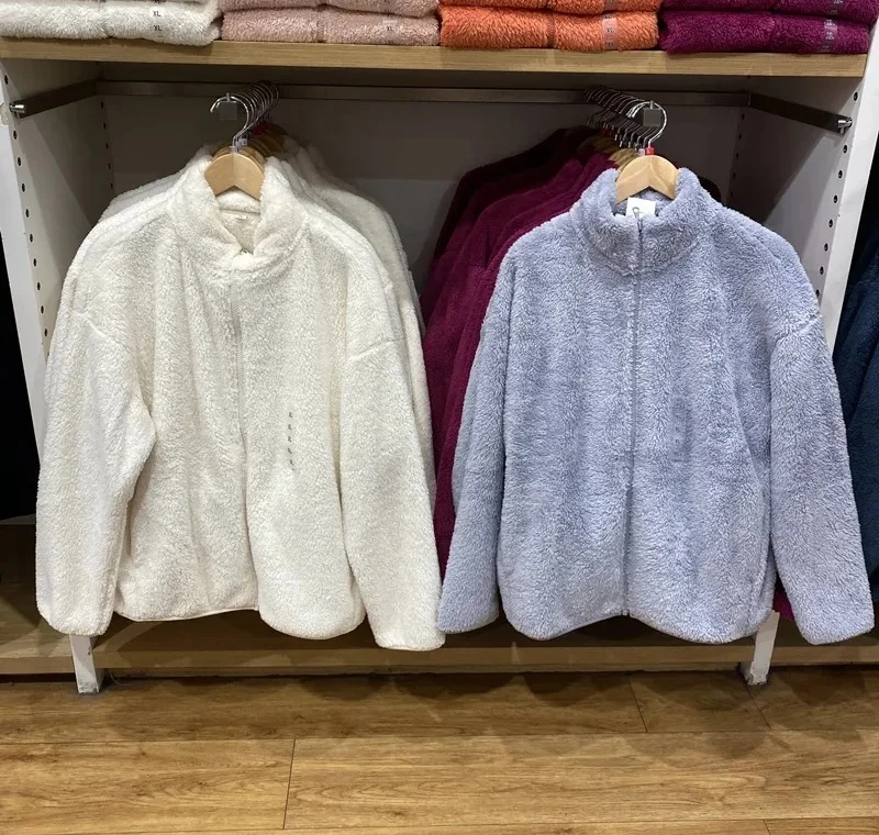 

Autumn Winter Women's Long Velvet Fleece Zipper Sleeve Coat Warm Coral Fleece Jacket Length Outerwear Comfortable Coat