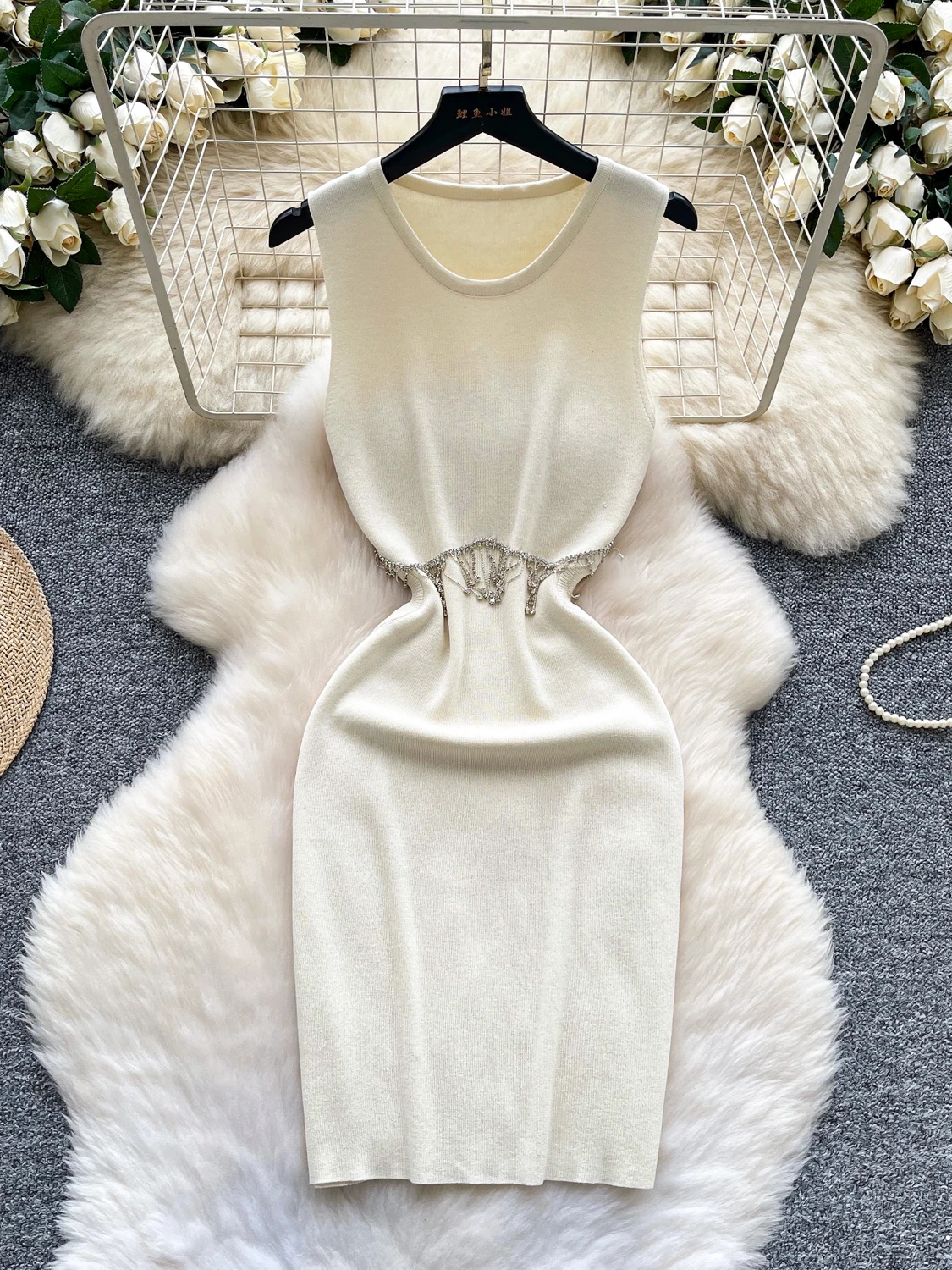 Ele High-End-Strickjacke mit Diamantenbesatz, Svel-Wickeltaille, Dr. French Sle Quastenrock für Damen, Sommersaison