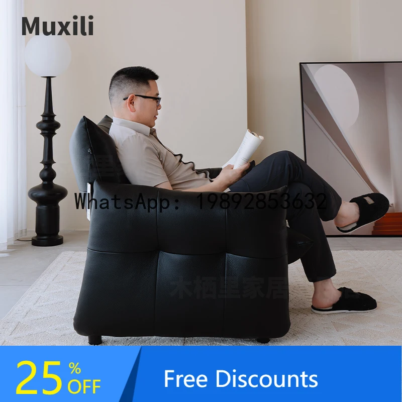YFY Single Sofa Light Luxury High-End High-Density Sponge Italian Style Top Layer Cowhide Small Apartment Designer