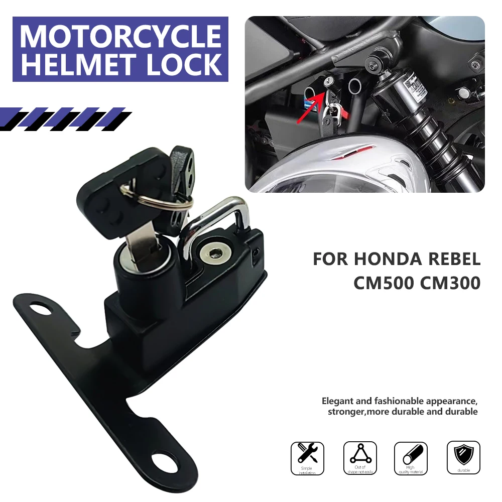 

Motorcycle Helmet Lock For Honda Rebel 300 500 CM300 CM500 CNC Aluminum Anti-theft Security Safety Lock With Two Keys