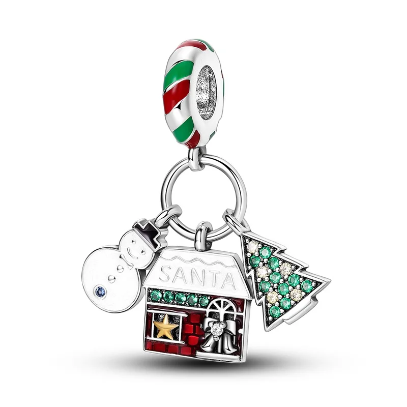 Hot Sales 925 Sterling Silver Snowman Christmas Tree Charm Pendant Fit 3mm Original Bracelet DIY Women Fine Party Jewelry Gifts
