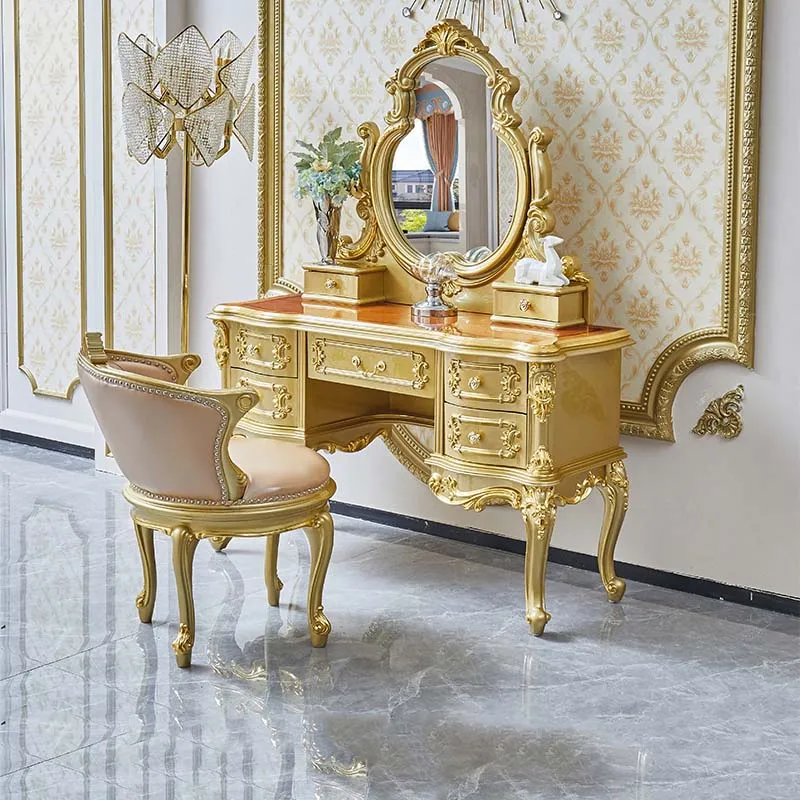 

Mirror Gold Dressing Table Luxury Nordic Wood Modern Bedroom Dressers Storage Princess Penteadeira Para Quarto Dresser Furniture