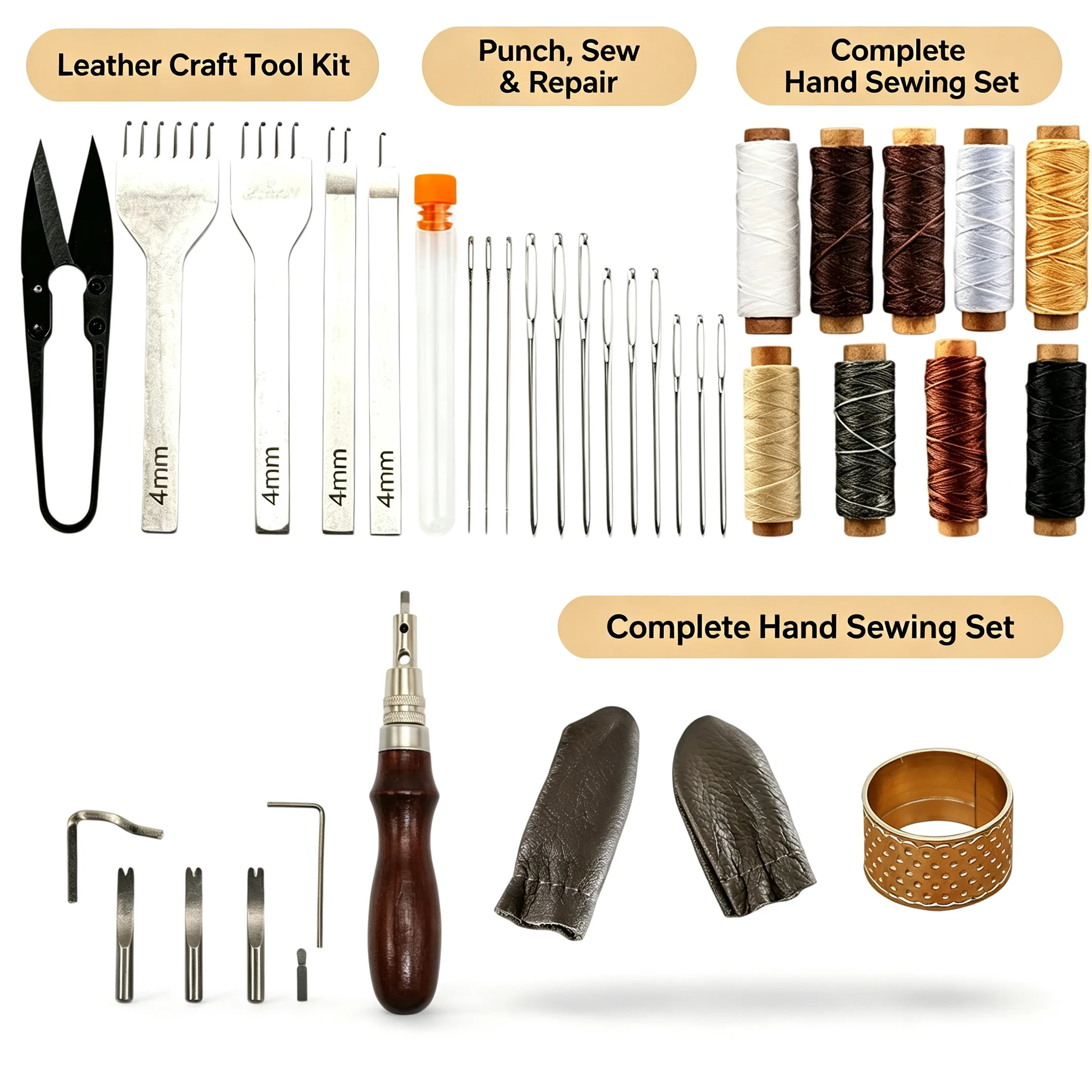 Leatherwork Hand Sewing Needles - Leather Craft Tool Kit, DIY Leather