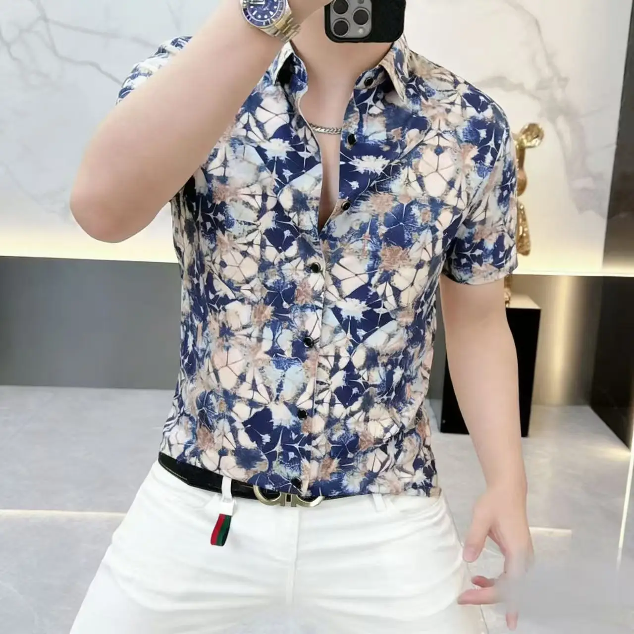 Classy Trendy Shirts For Men Short Sleve Polyester Elastane Thin Summer Quality Skin-Friendly Anti-Wrinkle Top Camisas De Hombre