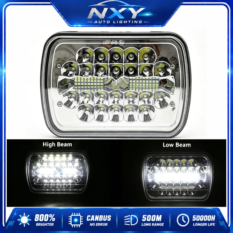NXY 7 Inch Square LED Headlight Super Bright Hi Lo Beam Waterproof Off Road Car Headlamp Front Light 12V 24V Headlight Retrofit