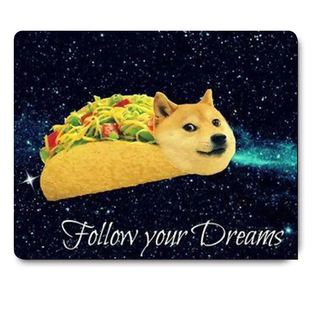 Funny Doge Taco Fllow Your Dream Print Gaming Mousepad Gamer Mouse Mat Keyboard Mats Desk Pad Mousepads 22x18cm For Computer