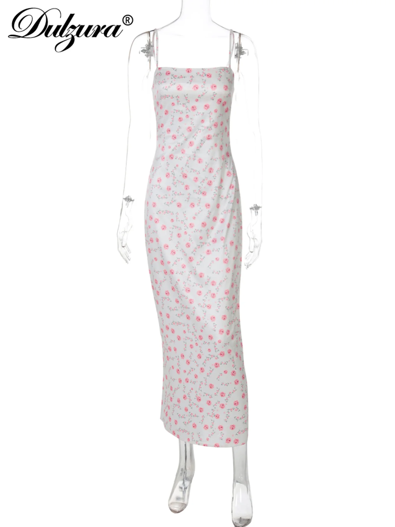 Dulzura Bez Rękawów Bez Pleców Wąska Sukienka na Ramiączkach z Kwiatowym Nadrukiem, Długa Sukienka Sexy Elegancka Codzienna Sukienka na Imprezę Klub Uliczne Letnie Ubrania