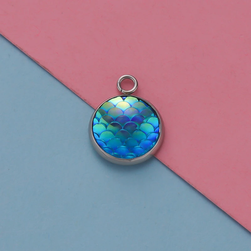 Fnixtar Stainless Steel Mermaid Scale Charms For Jewelry 12colors 12mm 12pcs/lot