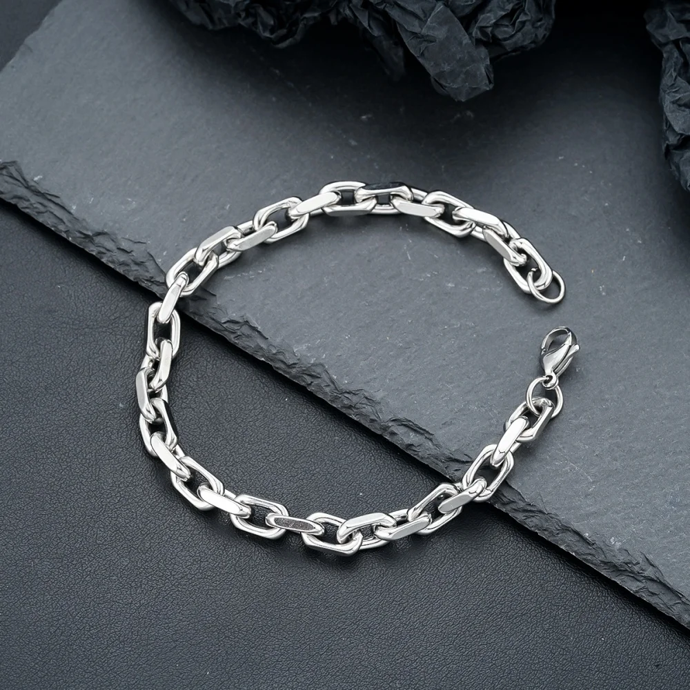 Hip-Hop Edelstahl Kubanische Gliederkette Armband für Frauen 3 5 7 mm Einfaches Edelstahl Herren Armband Goldfarben Schmuck – Detail 4