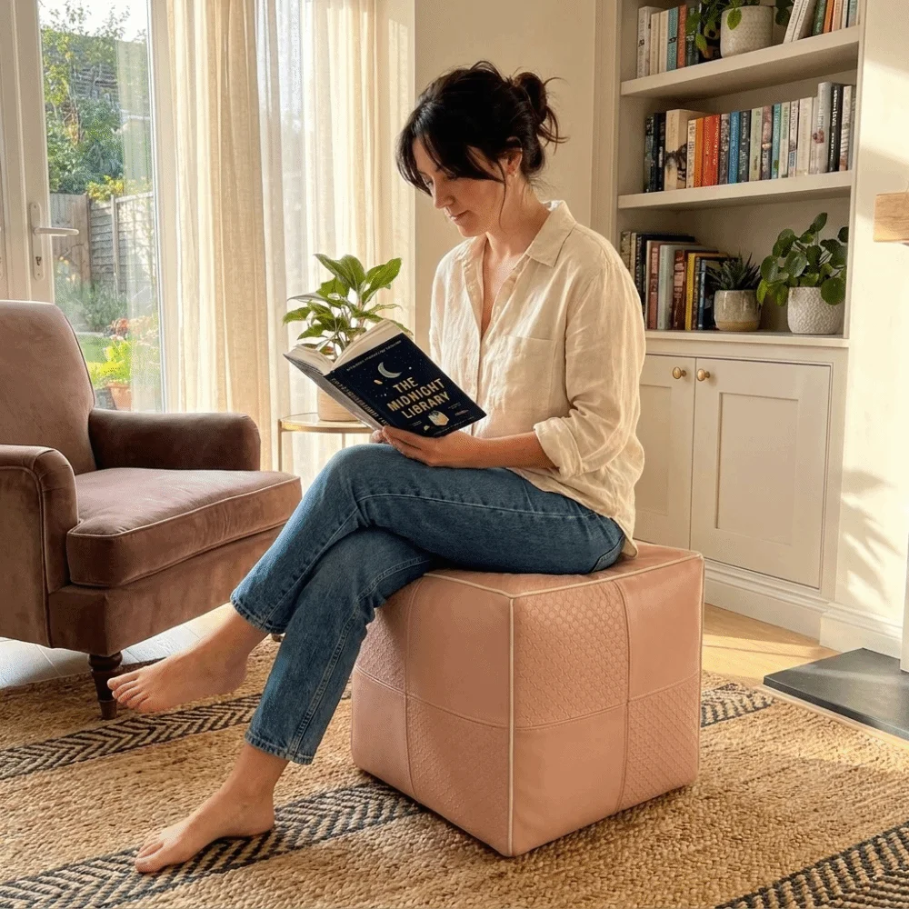 PU Leather Footstool Cover Unfilled Round/Square Sofa Stool Cover Large Capacity Bohemian Style Floor Seat Cushion Bedroom