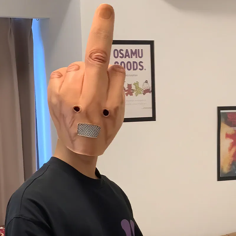 Novelty Middle Finger Cosplay Mask Full Head Latex Funny Prank Mask For Halloween Party Stage Performance Costume Prop