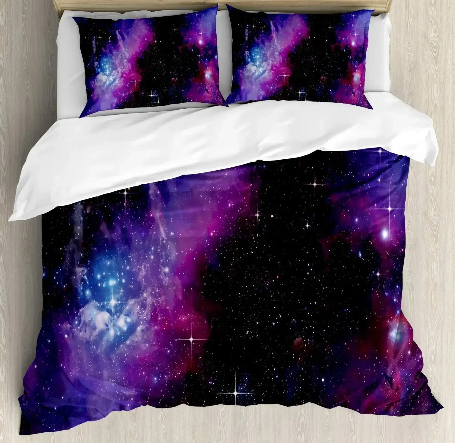 

Sky Space Night Time Universe Stars and Nebulas Distant Parts of Galaxy Comfortable Duvet Quilt Cover Pillowcase Bedding Set