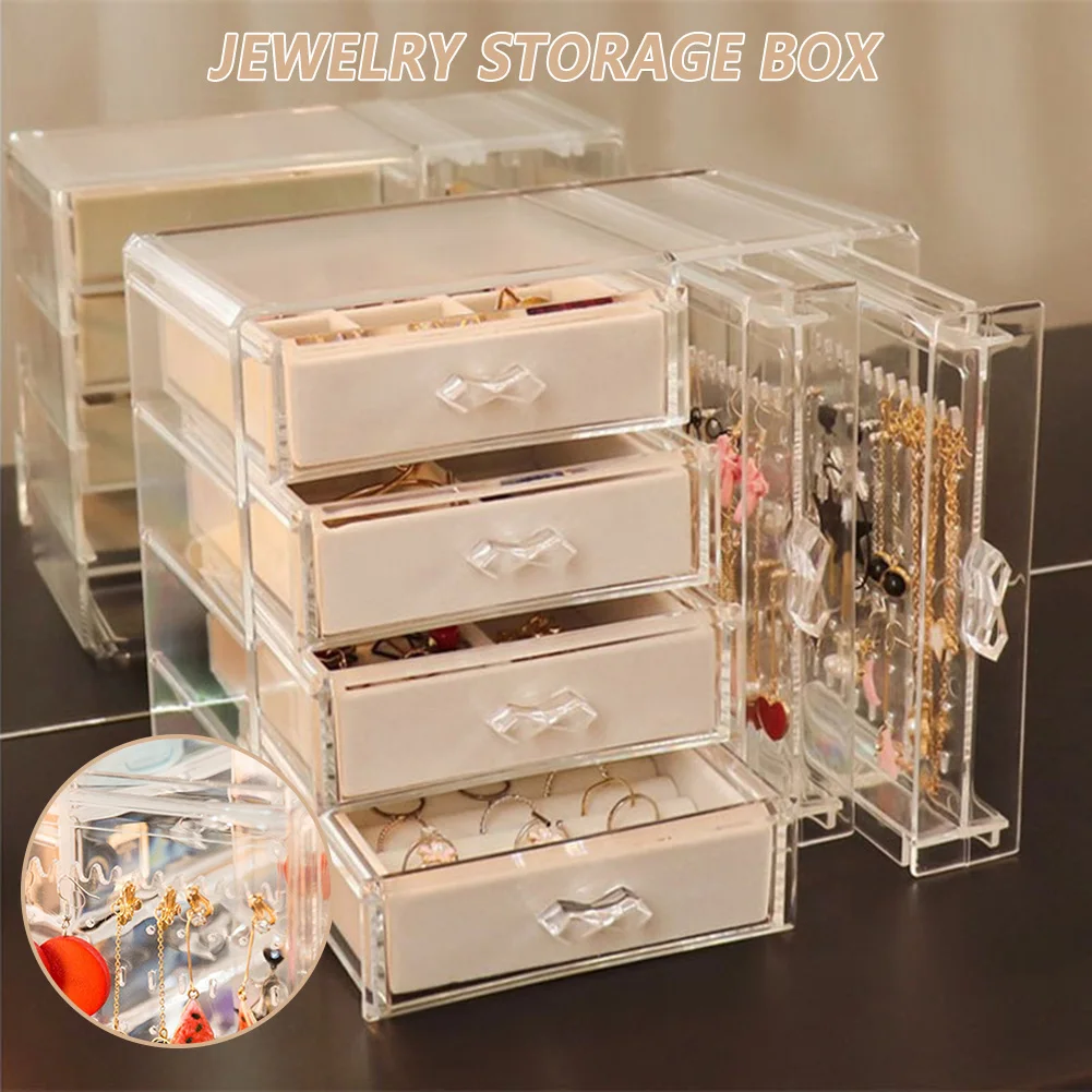 Makeup Organizer Simple Jewelry Box With Velvets Drawers Multi Layer Dustproof Storage Case For Bedroom Living Room