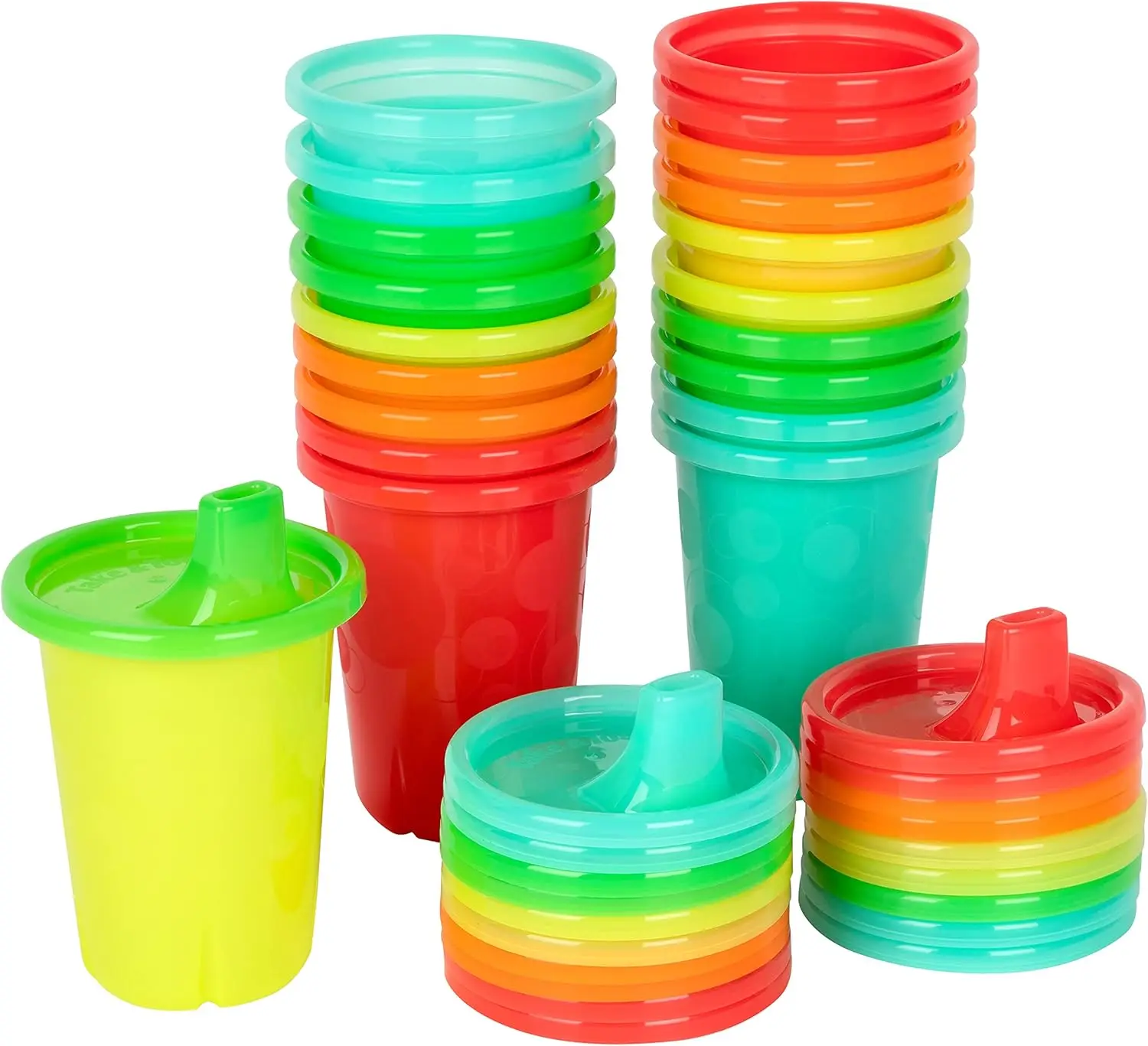 

Spill Proof Sippy Cups Rainbow Party Pack - Reusable Toddler Cups with Snap On Lids, 20 Count, Ages 9 Months+