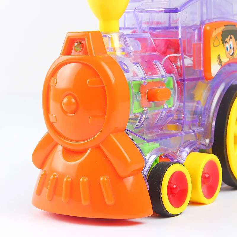 Juego de bloques de tren de dominó, juguete de tren de dominó con luces y sonidos, juego de bloques de dominó, juguete de construcción y apilamiento para niños y niñas