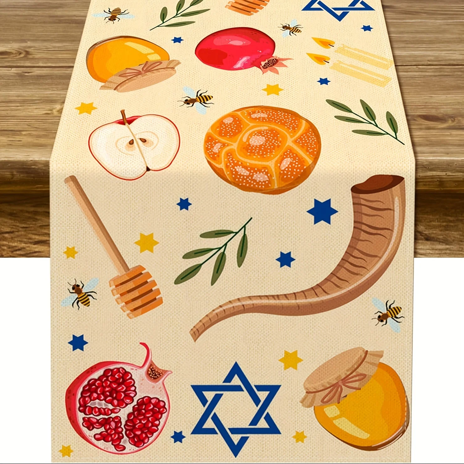 1pc, Rosh Hashanah Table Runner Shana Tova Jewish New Year Festival Holiday Party Indoor Outdoor Table Cover Decoration