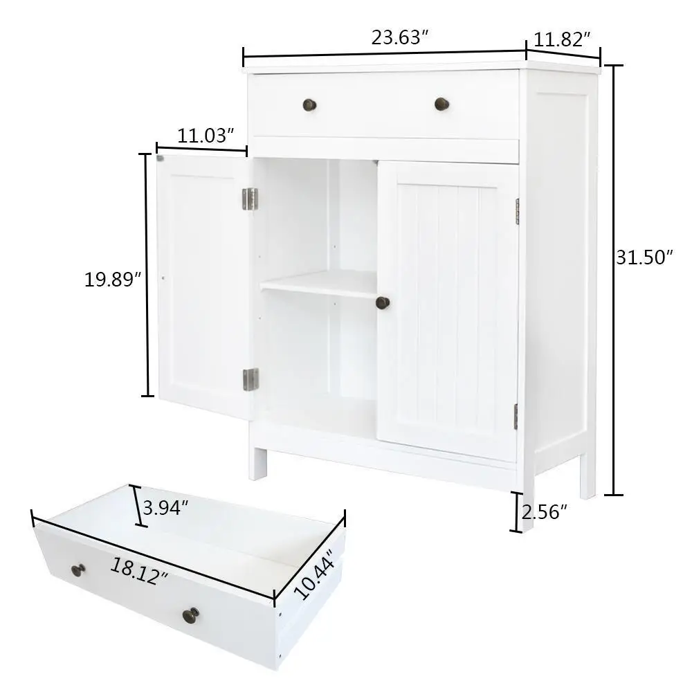 US Wooden Freestanding Floor Cabinet, Bathroom Storage Unit, White Unit, Home Decor