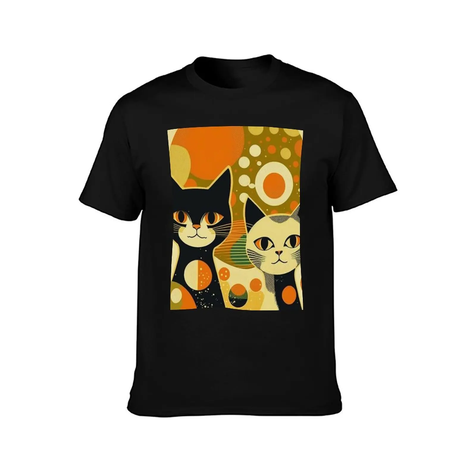 Retro Sixties Mod Kittens (yellow, brown, orange) T-Shirt Large Size Basic Casual T-Shirt