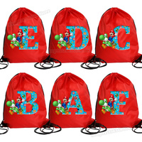 Super Marios Bros Letter A-Z Print Drawstring Backpacks Kawaii Cartoon Draw String Bags Portable Sport Storage Pouch Waterproof