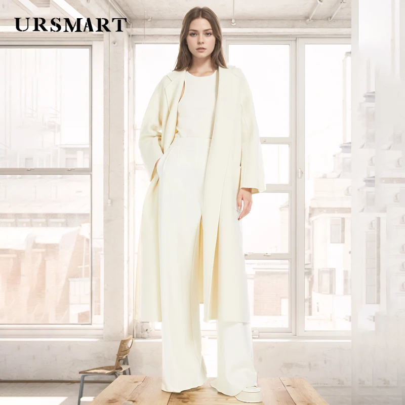 Customizable White Women's Wool Coat - Double-Sided Knee-Length Cashmere Blend Elegant Style