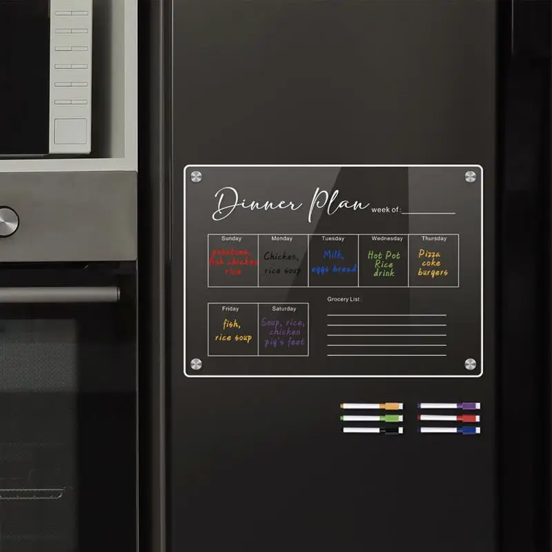 Magnetic Clear Calendar Board, Apagar seco, planejador semanal, Noteboard mensal, refeição