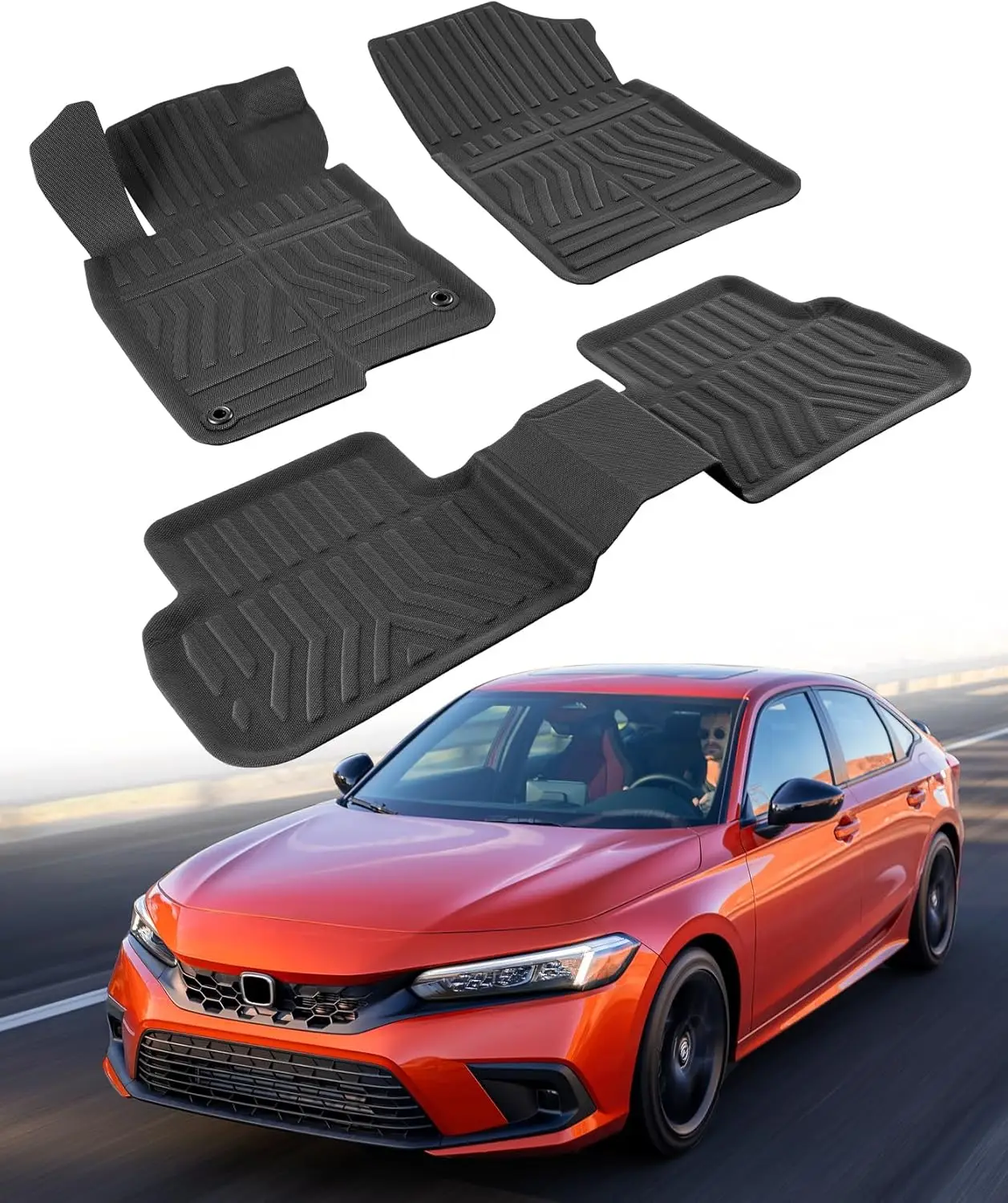 

Custom Fit 3-Piece All-Weather Rubber Floor Mats for Honda Civic 2022-2025 - Heavy Duty Protection, Easy to Clean