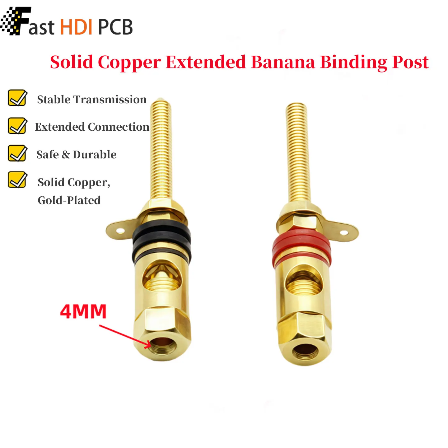 4mm Gold Plated Banana Jack Binding Post Long Screw Type 63mm Speaker Terminal Chassis Mount for Amplifier Audio DIY  Copper