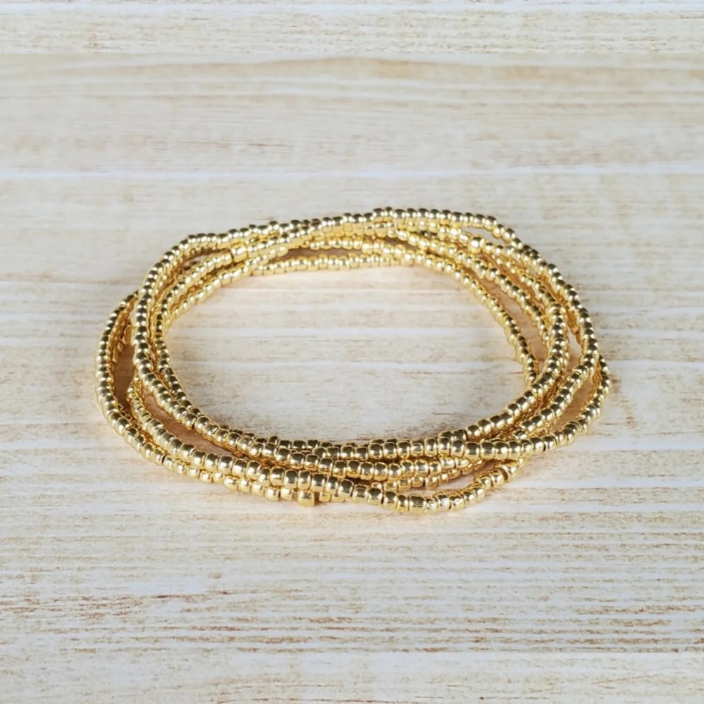 Großhandel Goldfarbene Miyuki-Glasperlen Zierliches Armband für Frauen Elastisch Dehnbar Handgefertigter Modeschmuck Geschenk – Detail 4