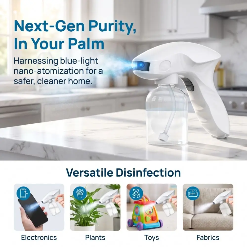 Blue Light Electric Atomizer Sprayer Rechargeable Wireless Mist Spray Machine Portable Handheld Shark Shaped Disinfector
