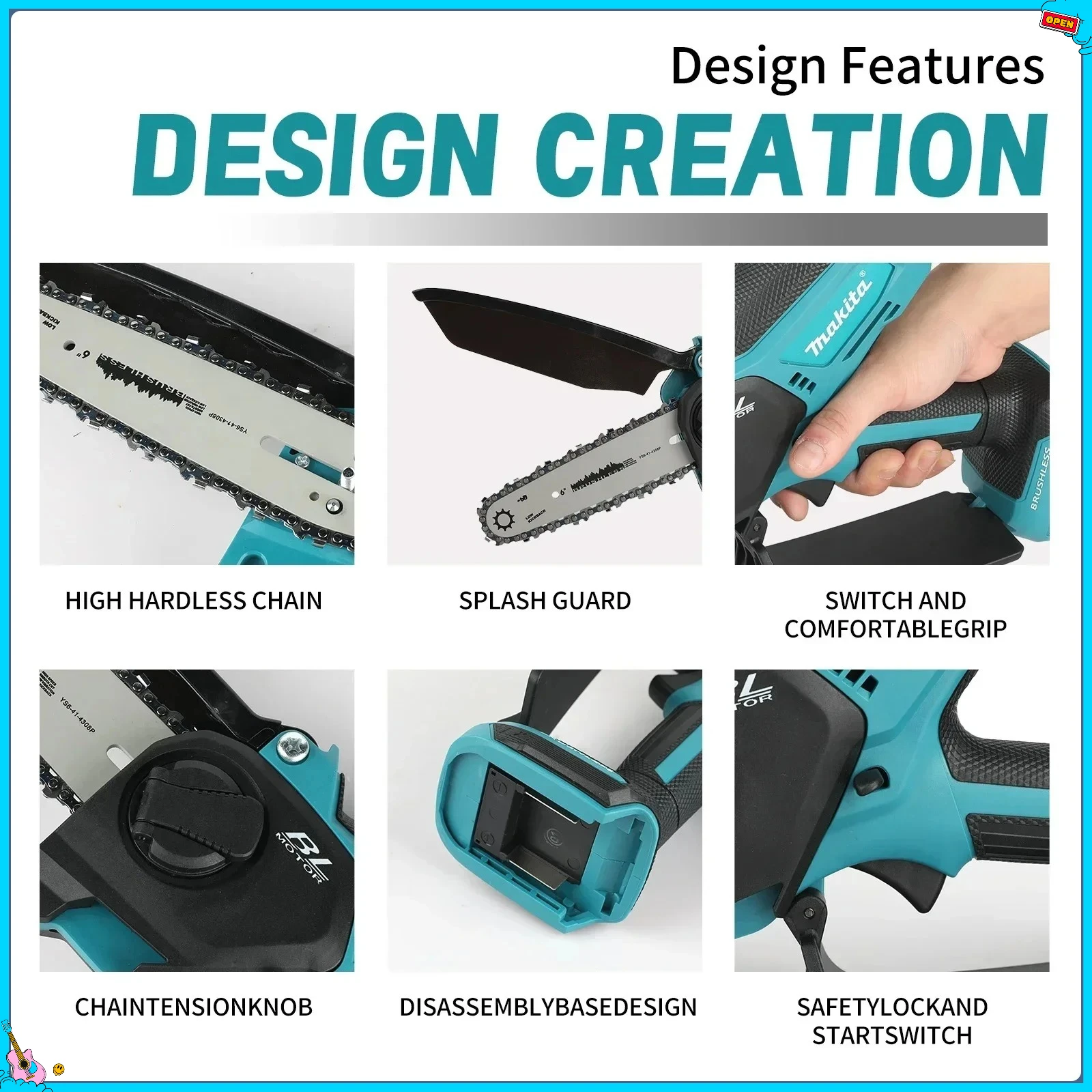 ماكيتا 8 بوصة منشار كهربائي محمول باليد قطع الأشجار الخشبية بالمنشار حديقة تشذيب الخشب أداة السلطة سلسلة المنشار #3