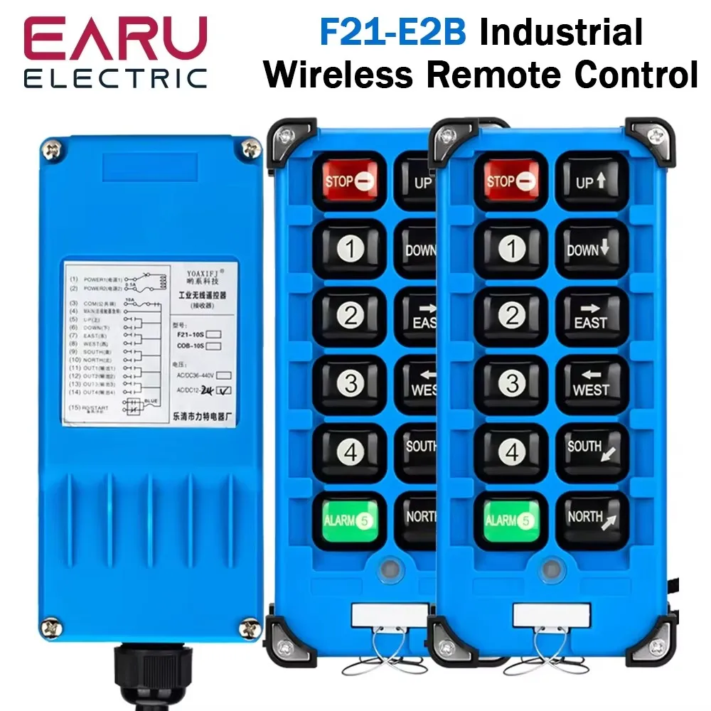 

2 Transmitters + 1 Receiver F21-E2B-8 F21Industrial Remote Controller Switches 6 Channels Buttons Keys Direction for Hoist Crane