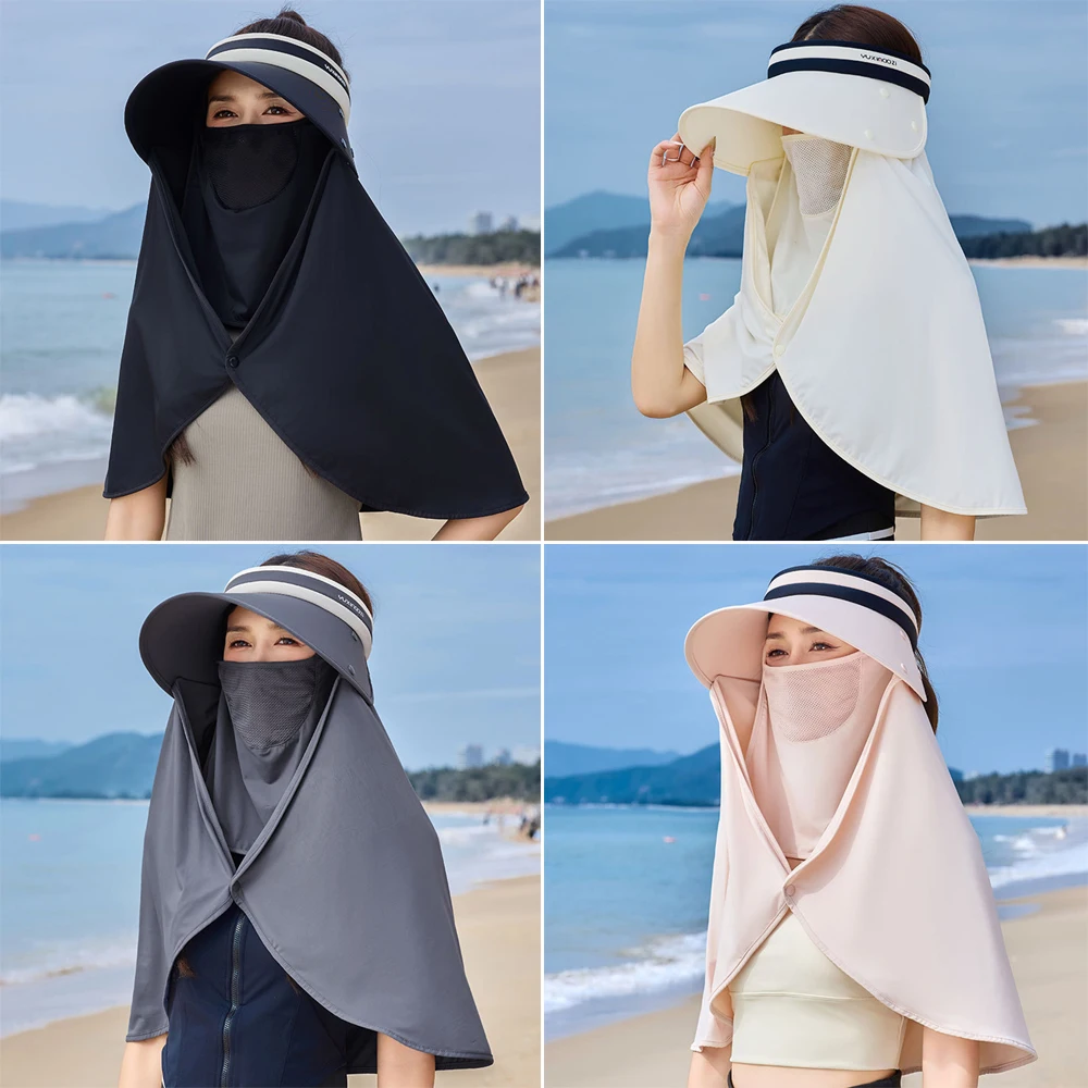 

New Empty Top Sun Hat Large Shawl Breathable Beach Cap Neck Protection Anti-UV Visor Cap Women
