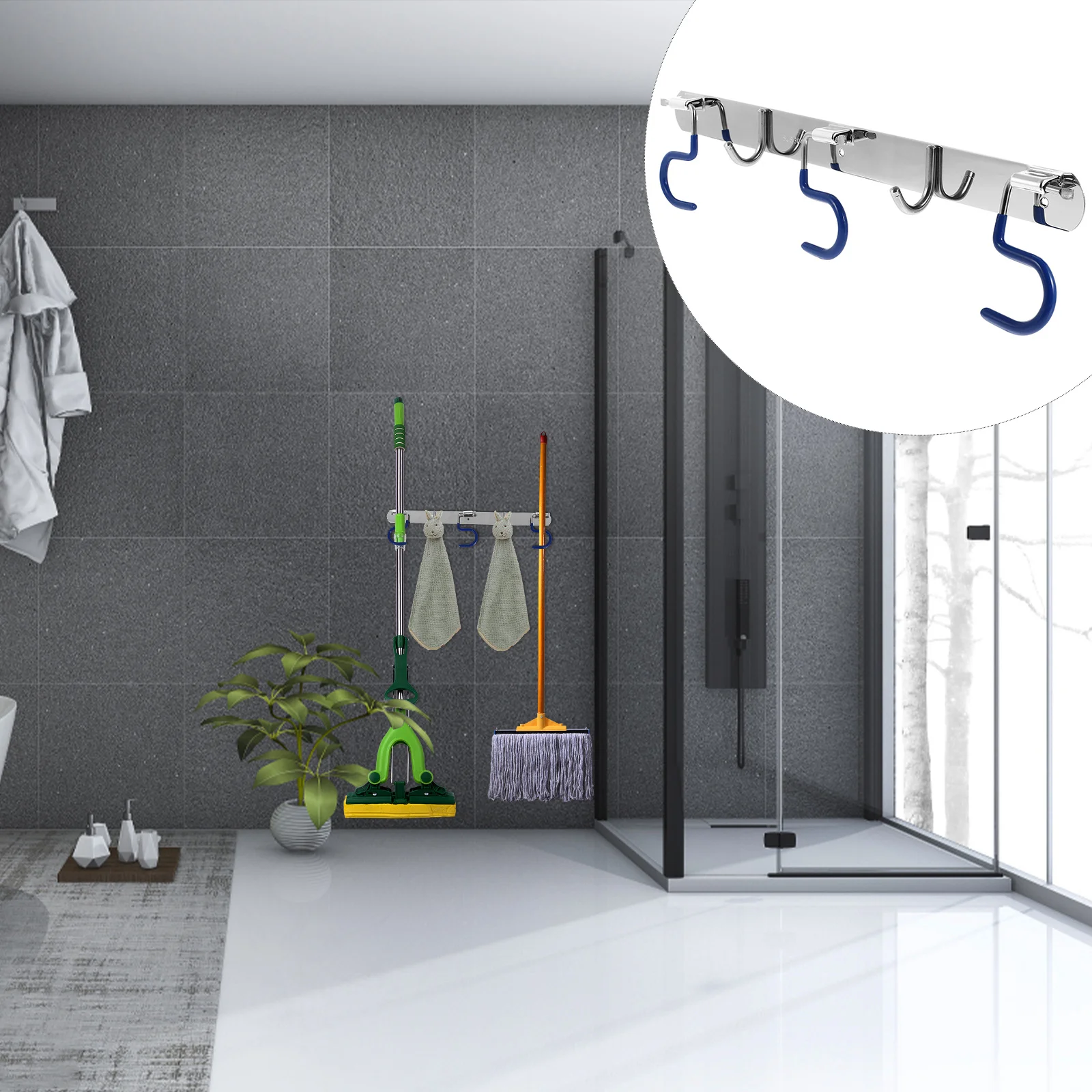 

Stainless Steel Heavy Duty Wall Mounted Storage Rack Durable Holder For Towel Cleaning Tools -Mounted S-Type Mop Hook