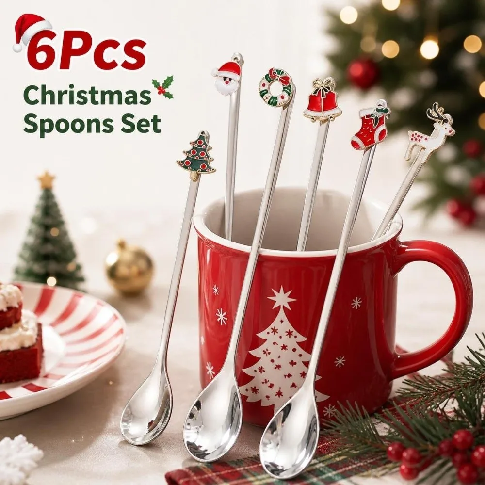 New Stainless Steel Christmas Cutlery Set Festive Snowman Dessert Spoons Gingerbread Stocking Present Box Table Setting