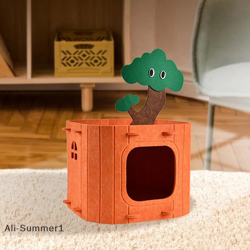 【E】قفص القطط، عش القطط، لوح خدش للقطط، 2 في 1، فيلا للحيوانات الأليفة مقاومة للاهتراء وغير القشرة #5