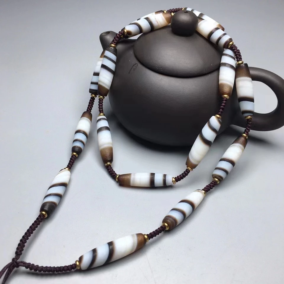 Nature Chalcedony Bead Hanging Chain Dzi Beads Necklace Agate Mascot Beauty Energy Gemstone